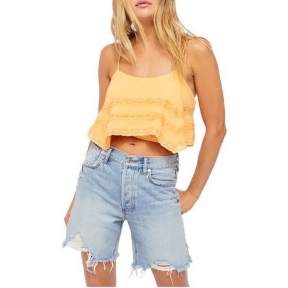 Free People | Home Again Orange Cropped Ruffle Tank